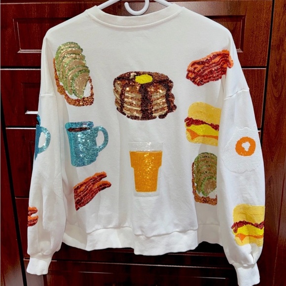 🥞🥓🍳Queen Of Sparkles S (Oversized) Brunch Sequined Sweatshirt EUC - Picture 3 of 10